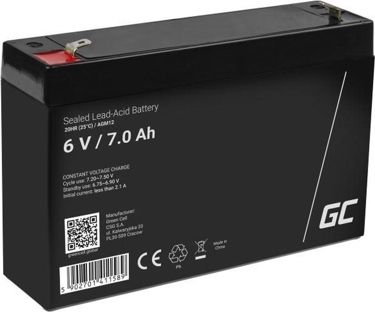 Grüne Zelle 6 V 7 Ah (4,6 mm) 7000 mAh VRLA AGM-Batterie