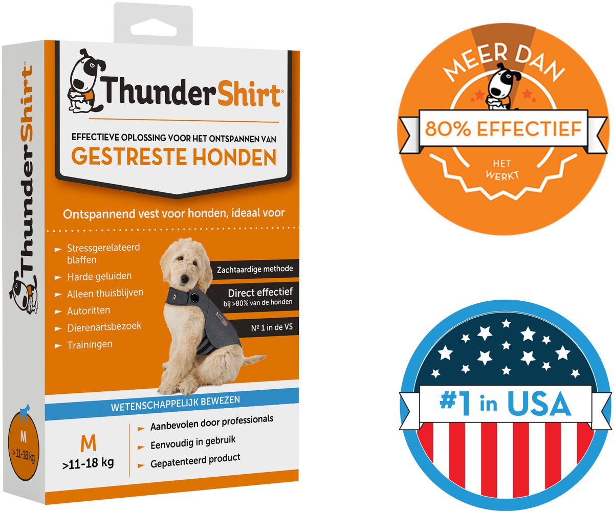 Thundershirt m – Nr. 1 Entspannungsweste für gestresste Hunde – sofort beruhigend – einfache Anwendung – sanfte Methode