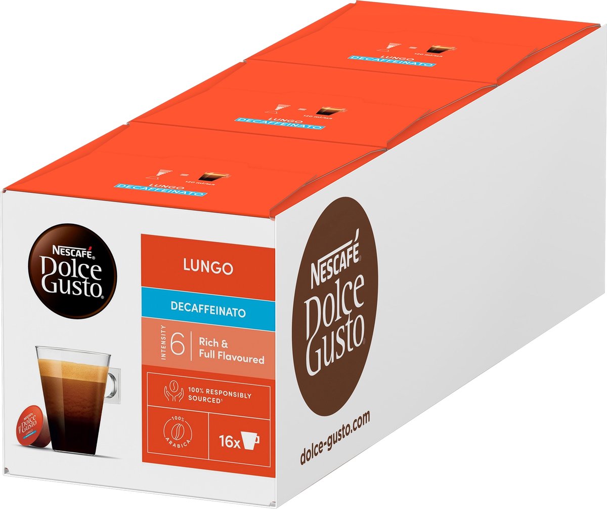 Nescafé Dolce Gusto Kapseln Lungo Decaffeinato – 48 Kaffeetassen für 48 Tassen Kaffee