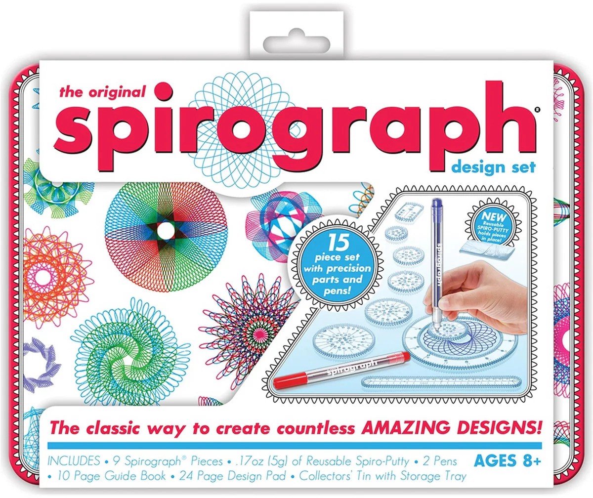 Spirograph creatief tekenblik set met opbergvakje en accessoires.