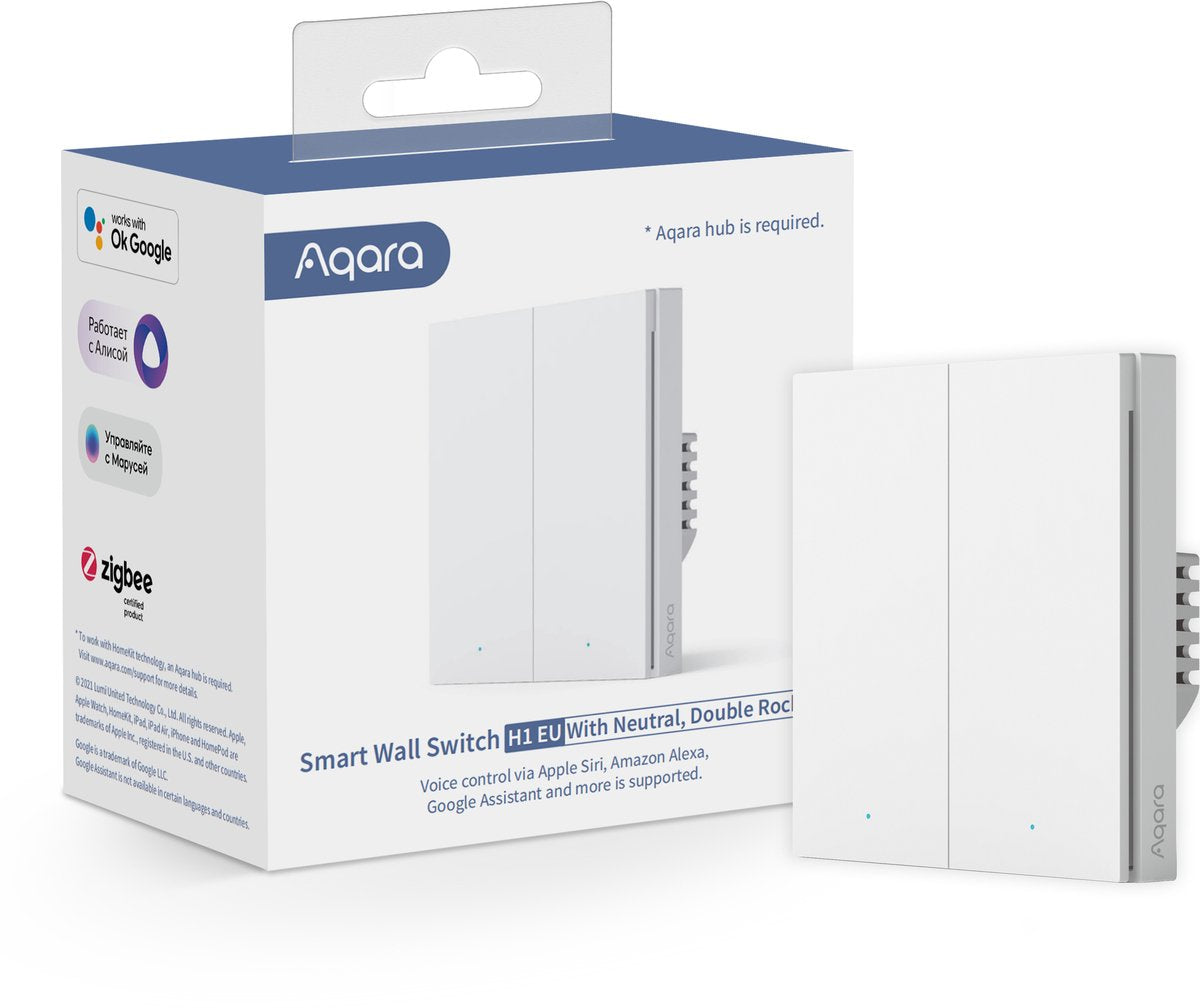 Aqara intelligenter Wandschalter h1 – mit Nulldraht, Doppeltaster – ZigBee – EU-Version