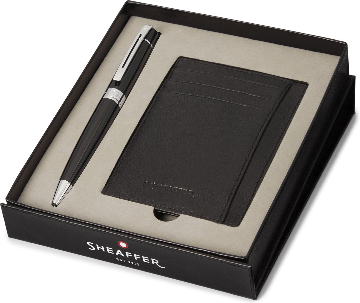 Sheaffer Kugelschreiber-Geschenkset – 300 G9312 – glänzend schwarz verchromt – mit Kreditkartenetui – SF-G2931251-2