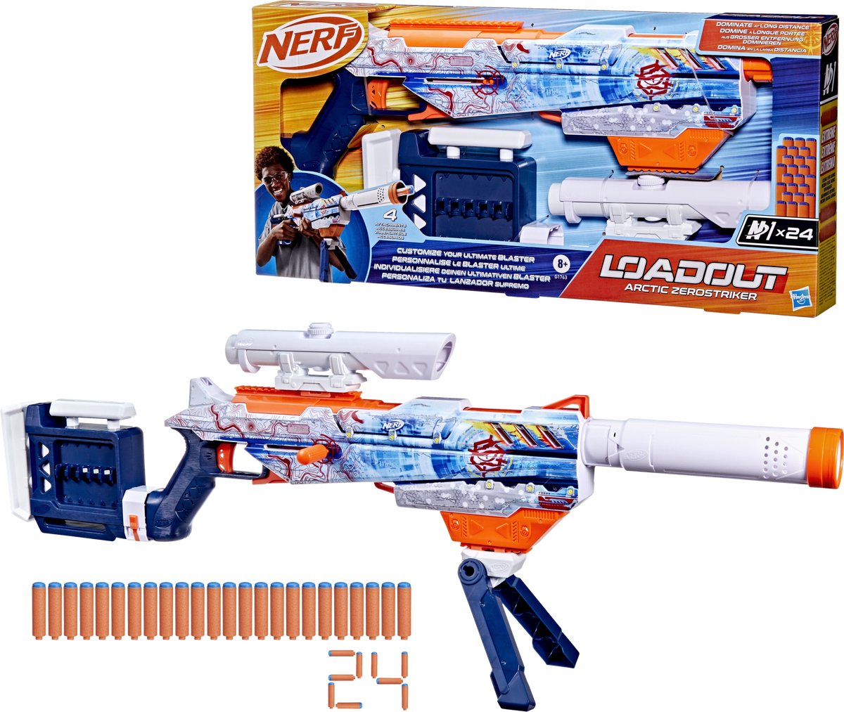 Nerf Loadout Arctic Zero Striker Blaster und 24 N1 Darts