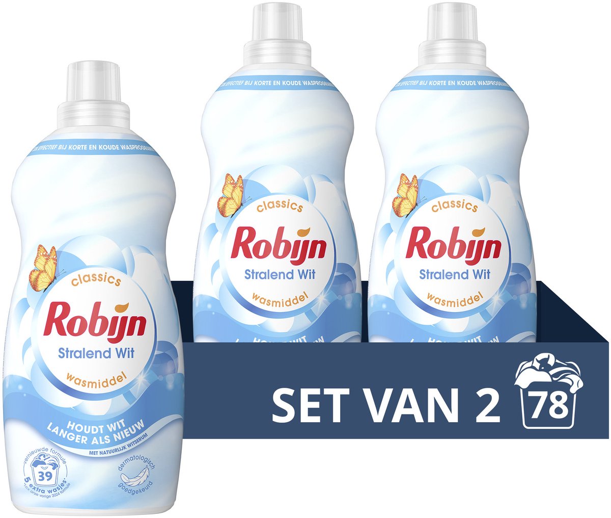 Robijn - vloeibaar wasmiddel - klein krachtig -stralend wit - voordeelverpakking - 2 flessen - 78 wasbeurten