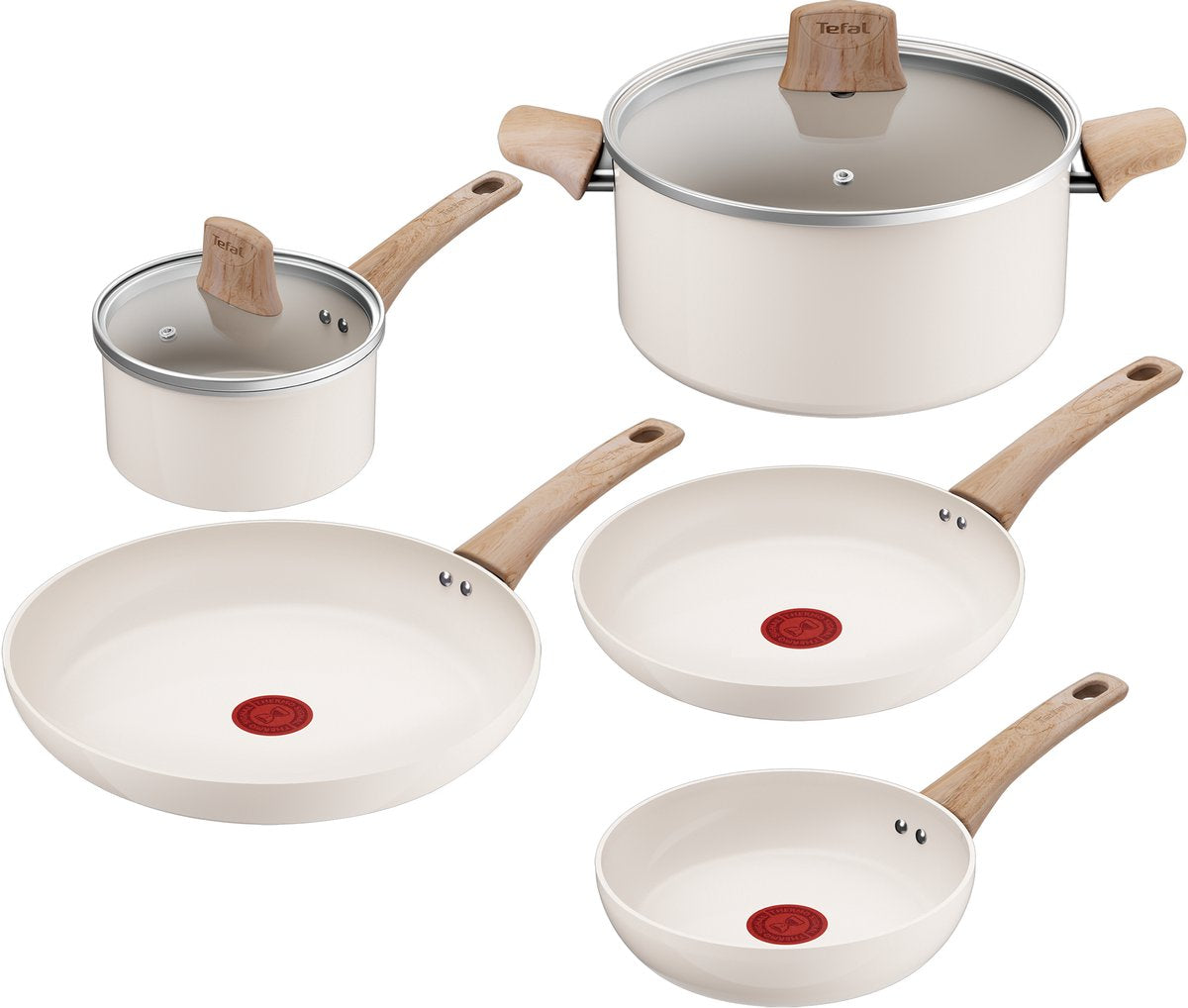 Tefal Cera Bright On - Keramikpfannenset - 5-teilig - Beige - PFA-frei - für Induktion geeignet