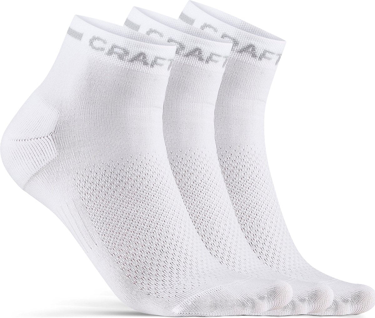 Craft Radsocken Sommer Unisex Weiß – Core Dry Mid Socke 3er-Pack Weiß-34 36