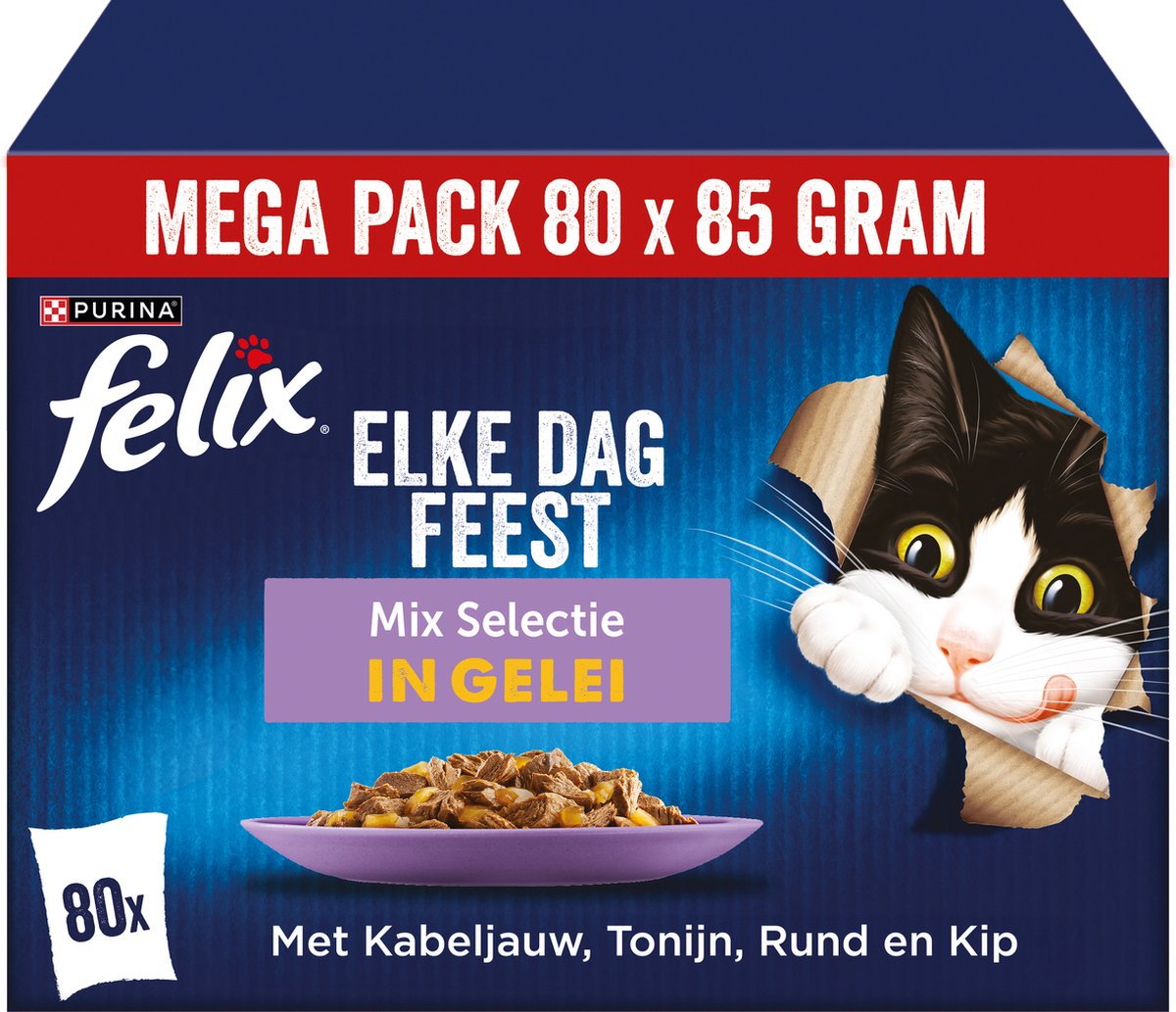 Felix -Beutelfest jeden Tag in Gelee Thunfisch Cod Cow Chicken