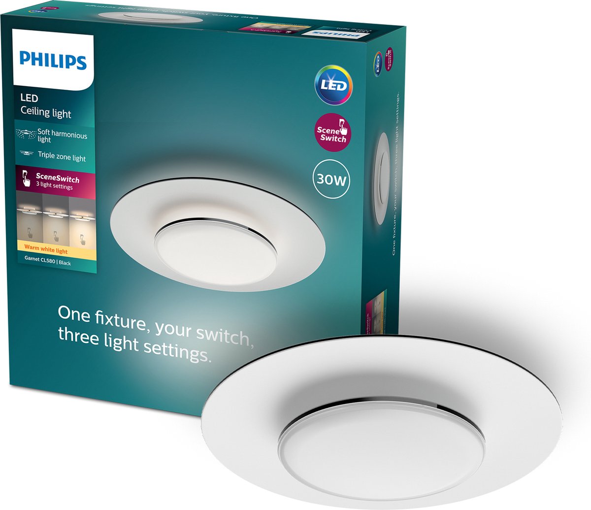 Philips led philips garnet ceiling lamp zwart 27k 30w