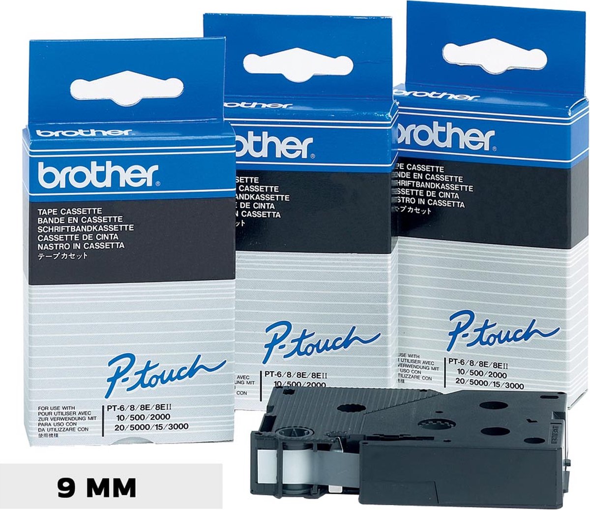 Brother p-touch tc-395 weiß auf schwarz 9 mm