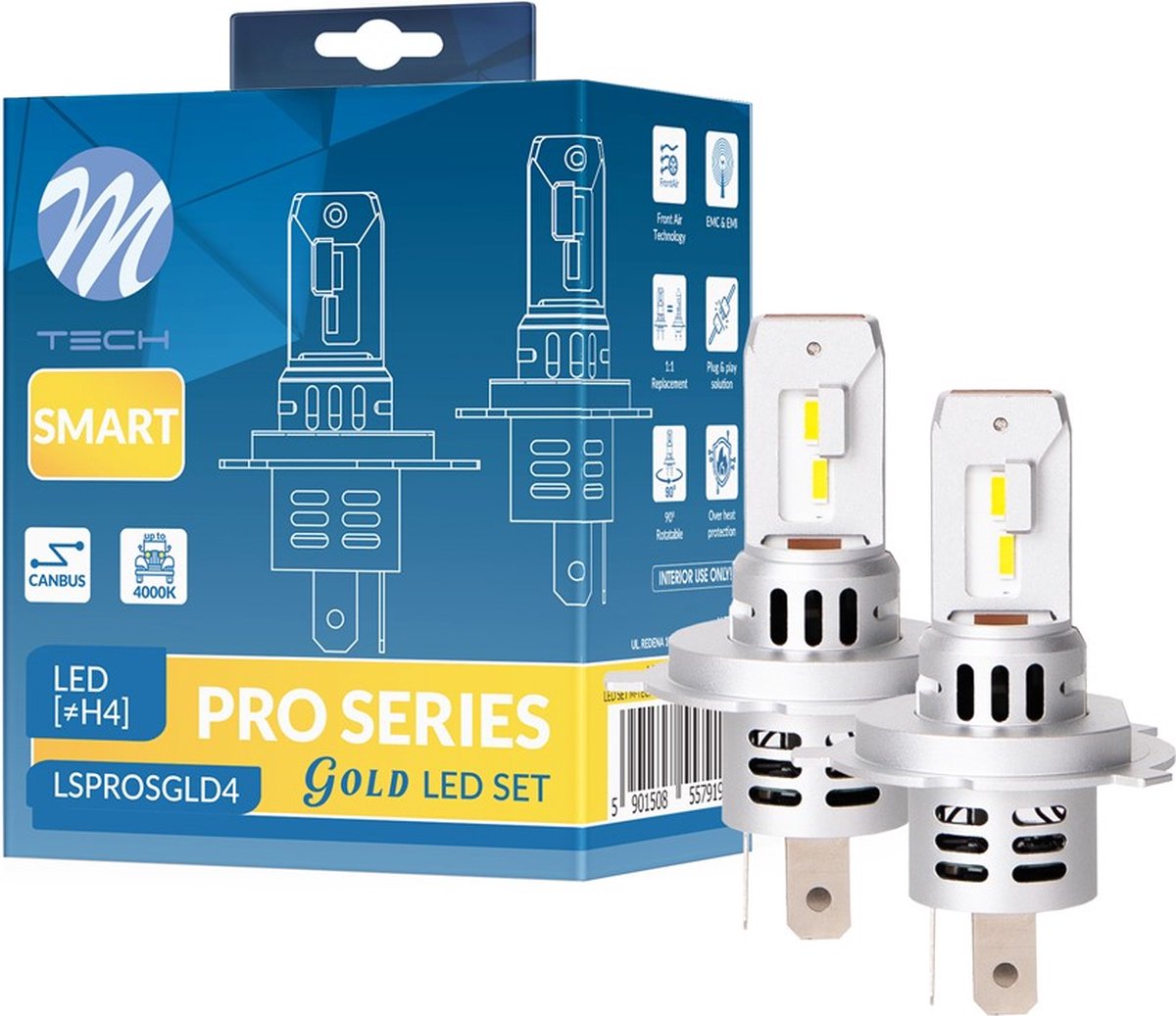 M-tech h4 LED – Canbus – Gelb – 2er-Set – gelbe LED-Beleuchtung