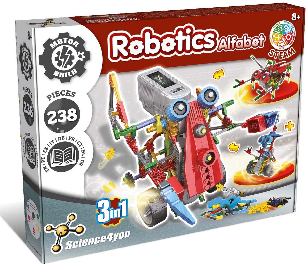 Science 4 you science4you robotics alfabot 3-in-1 – DIY-Roboterbausatz – Robotiktechnik lernen – Lernspielzeug 8+