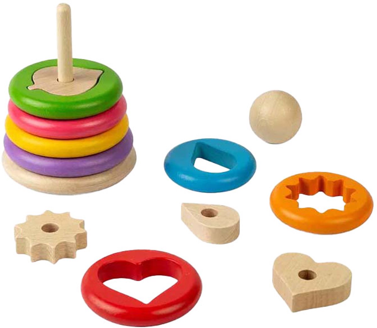 Bigjigs wooden secret shape stacker, 16 pcs.