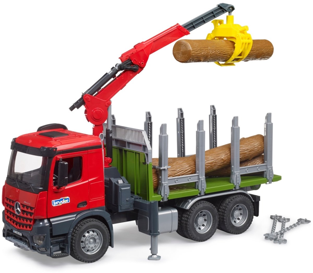 Bruder Mercedes-Benz Arocs Holztransporter mit Kranarm und 3 Baumstämmen