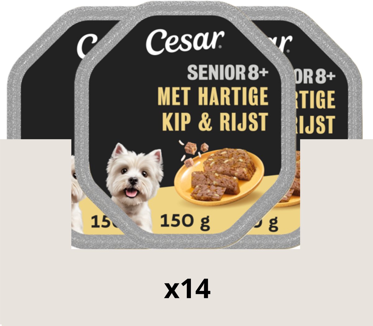 Cesar Hundefutter – Senior 10+ – Huhn und Reis in Gelee – 14x150g