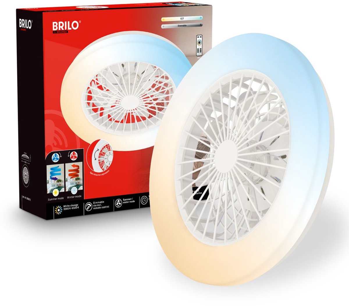 Briloner fantus - Deckenventilator mit Beleuchtung - LED-Deckenlampe mit Ventilator - Ventilatorlampe dimmbar - 5 Geschwindigkeiten - ø48,5cm - Weiß