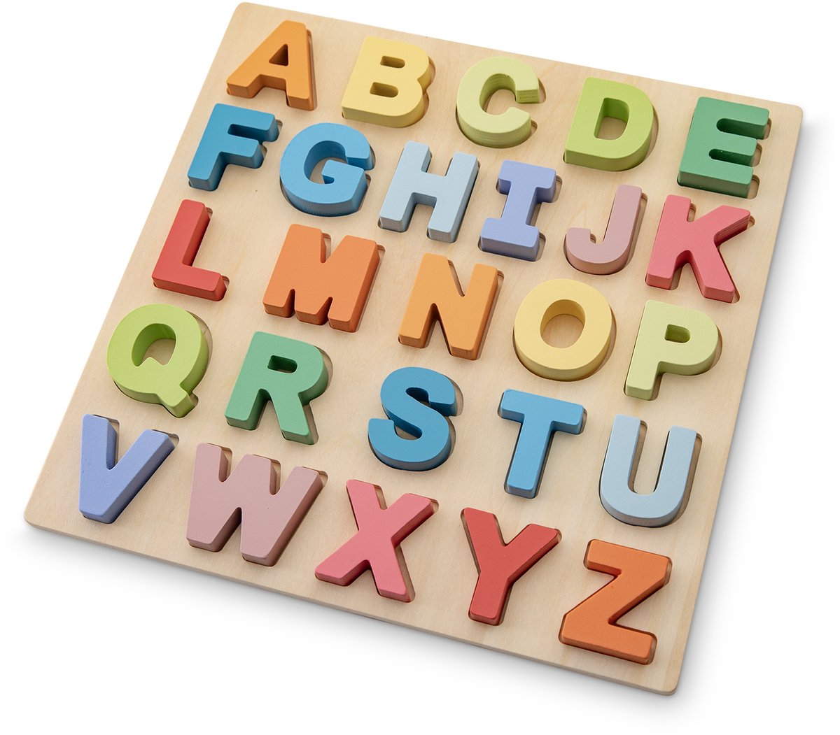 Woet ® houten alfabet puzzel - abc hoofdletters a t m z - kleurrijke educatieve legpuzzel - alfabet leren - peuterspeelgoed - vanaf 2 jaar