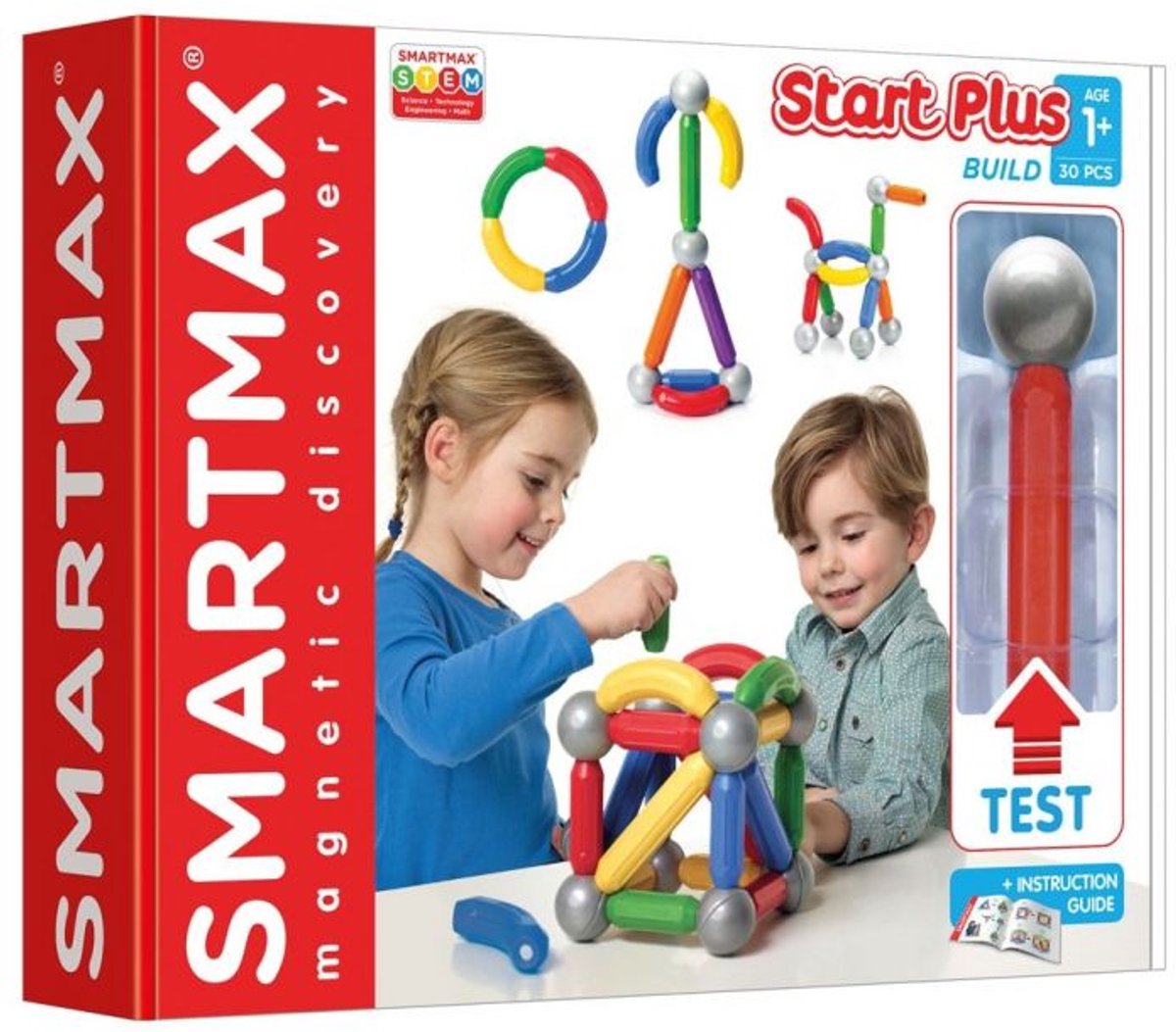 Smartmax Start Plus – Magnetisches Bauspielzeug – 30-teiliges Basisset mit gebogenen Stangen – Lernspielzeug für Kleinkinder und Vorschulkinder – ab 1 Jahr