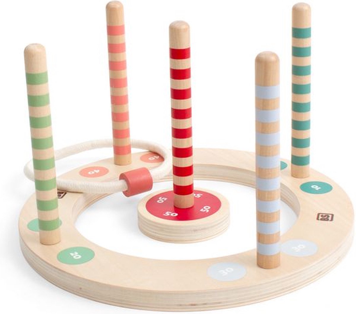 Bs Toys Ring-Wurfspiel aus Holz mit Streifen, 7-teilig.