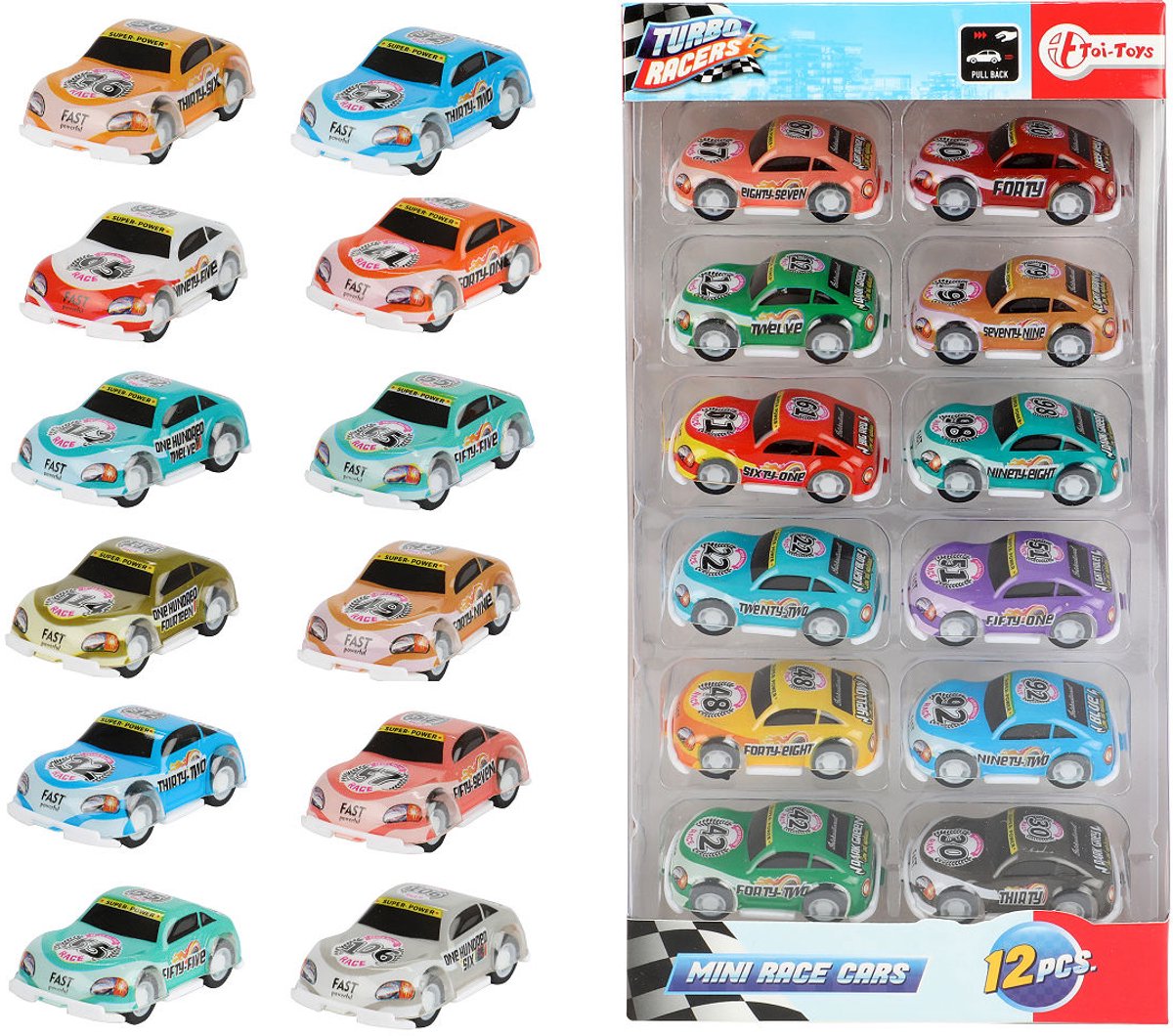 Toi-toys Turbo-Racer ziehen Rennwagen zurück, 12-tlg.