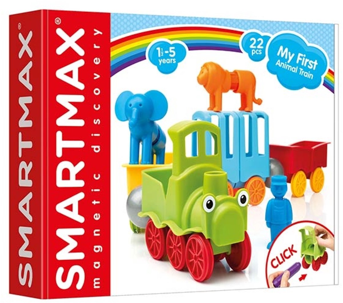 Smartmax Meine erste Tiereisenbahn – Magneteisenbahn und Tiere – 22-teiliges Bauset – Lernspielzeug für Kleinkinder – ab 18 Monaten