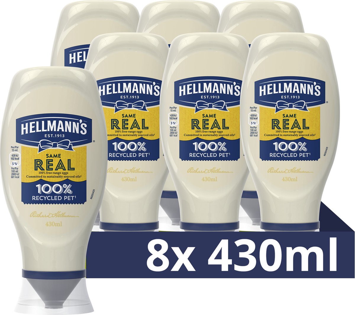 Hellmanns echte Mayonnaise – in der praktischen Quetschflasche – 8 x 430 ml – Vorteilspack