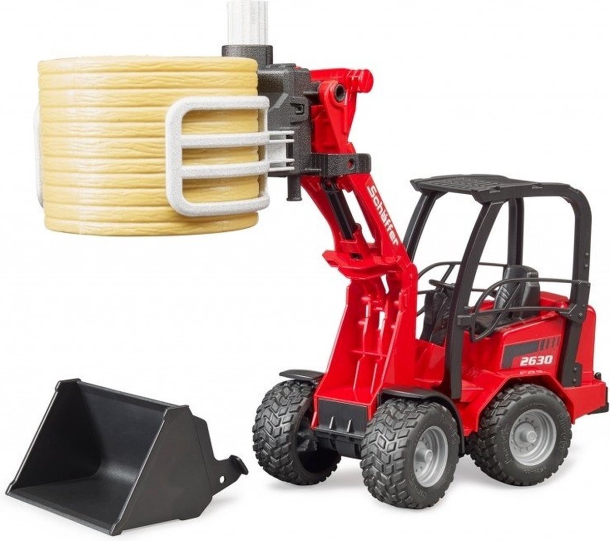BRUDER SHOVEL SCHAEFFER 2630 BALGRIJPER mit rund Hooibaal