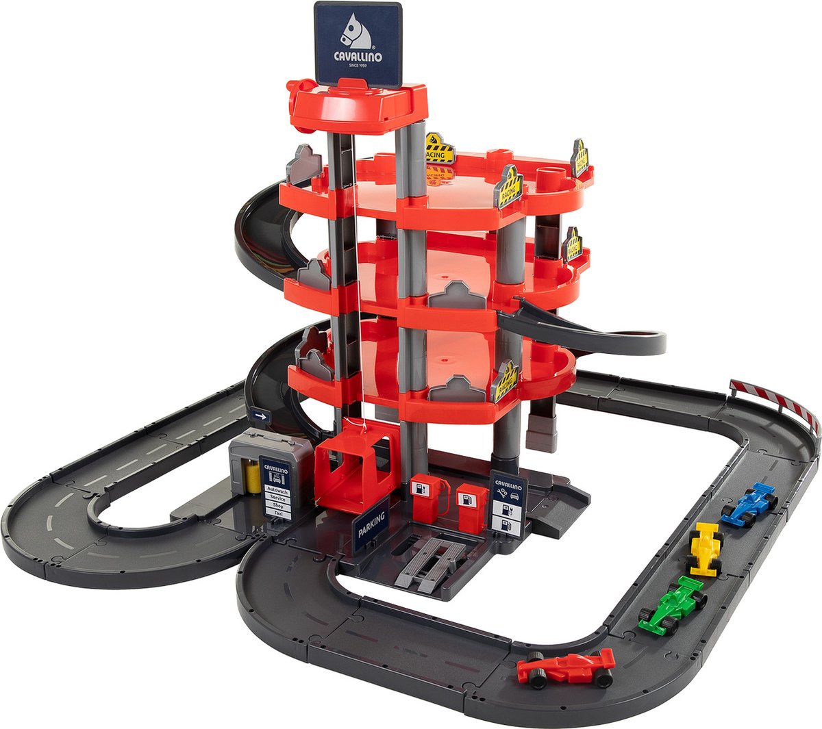 Cavallino Racing Parkhaus mit 4 Stockwerken und Autos spielen Set