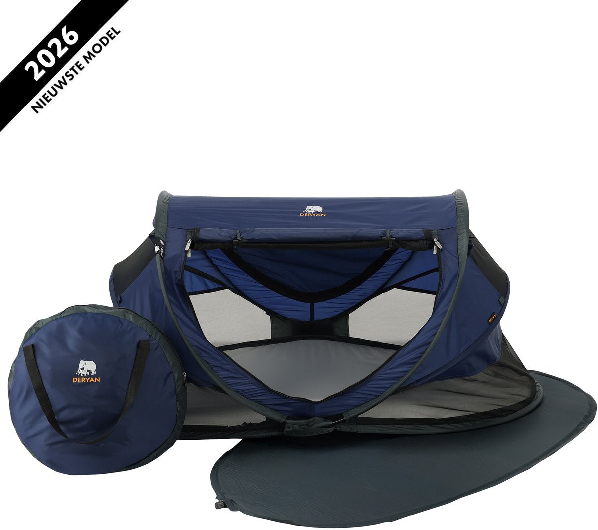 Deryan peuter luxe campingbedje met matras - reisbed inklapbaar - campingbedje baby - navy