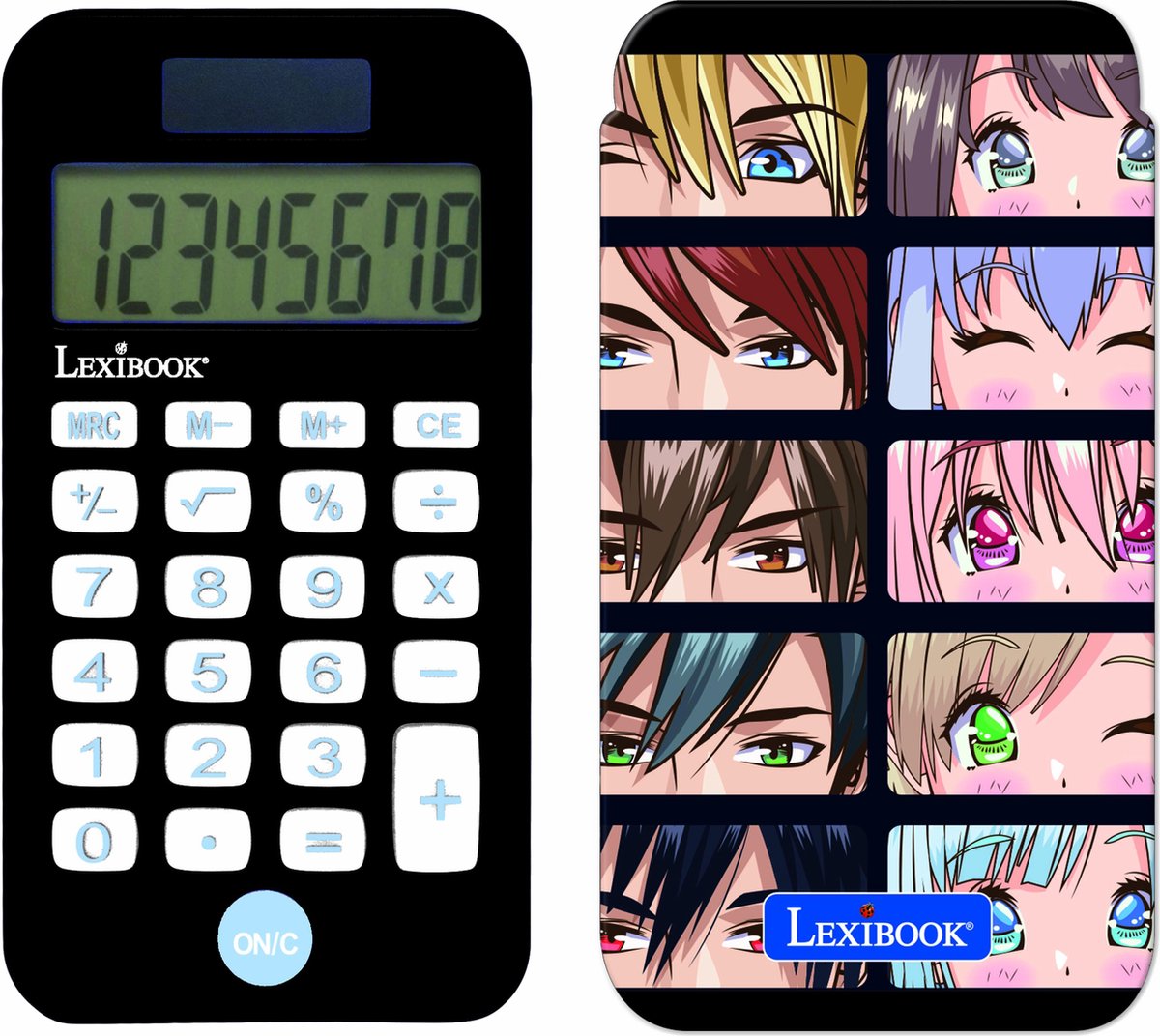 Lexibook manga 8 digits pocket rekenmachine met bescherming hoes