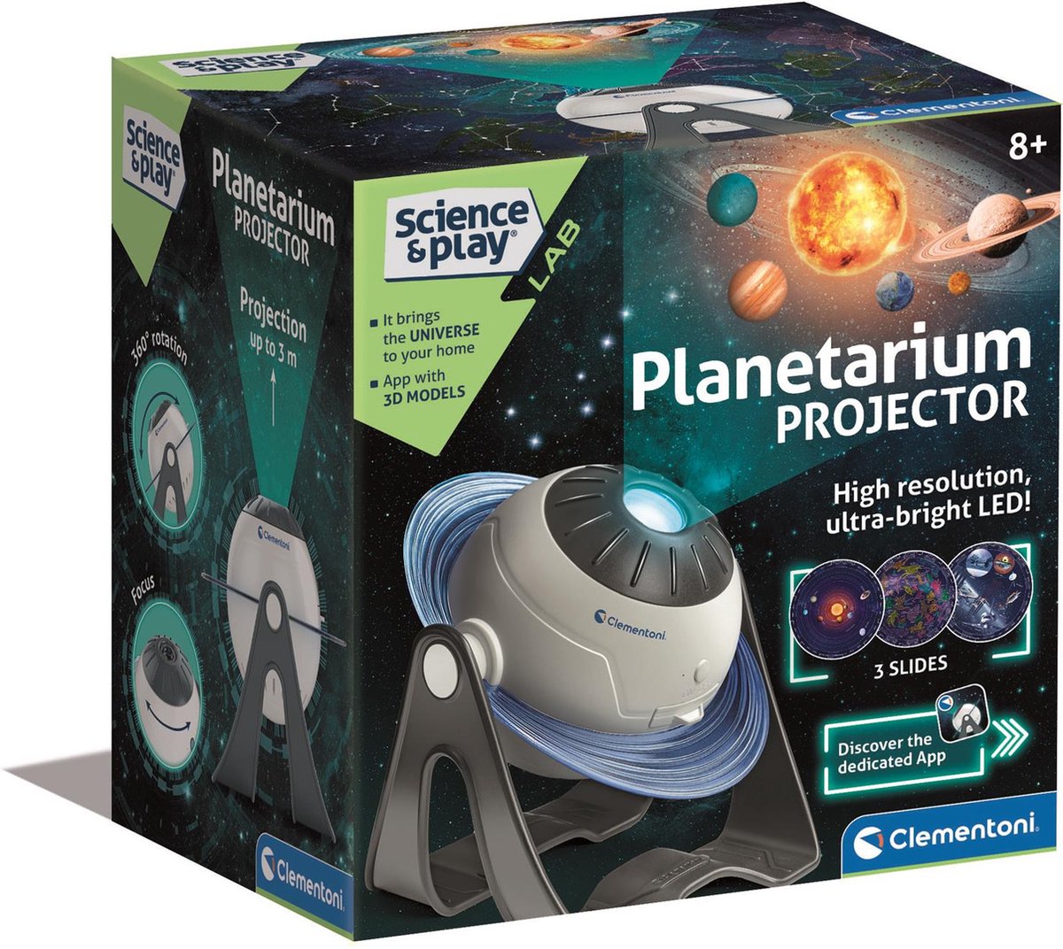 Clementoni Wissenschaftsspiel – Planetariumsprojektor – Sprachspielzeug – Planeten und Sterne bewundern – ab 8 Jahren