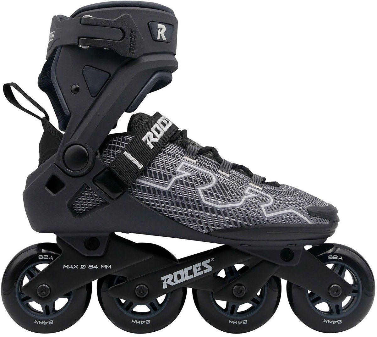Roces R-Evo 84 Inline-Skates – 84 mm – Softboot – extra Komfort-Stabilität – Fersenverriegelung, einfacher Einstieg – Abec-7 – Fitness-Inline-Skates – Herren Damen – Schwarz Anthrazit – Größe 37