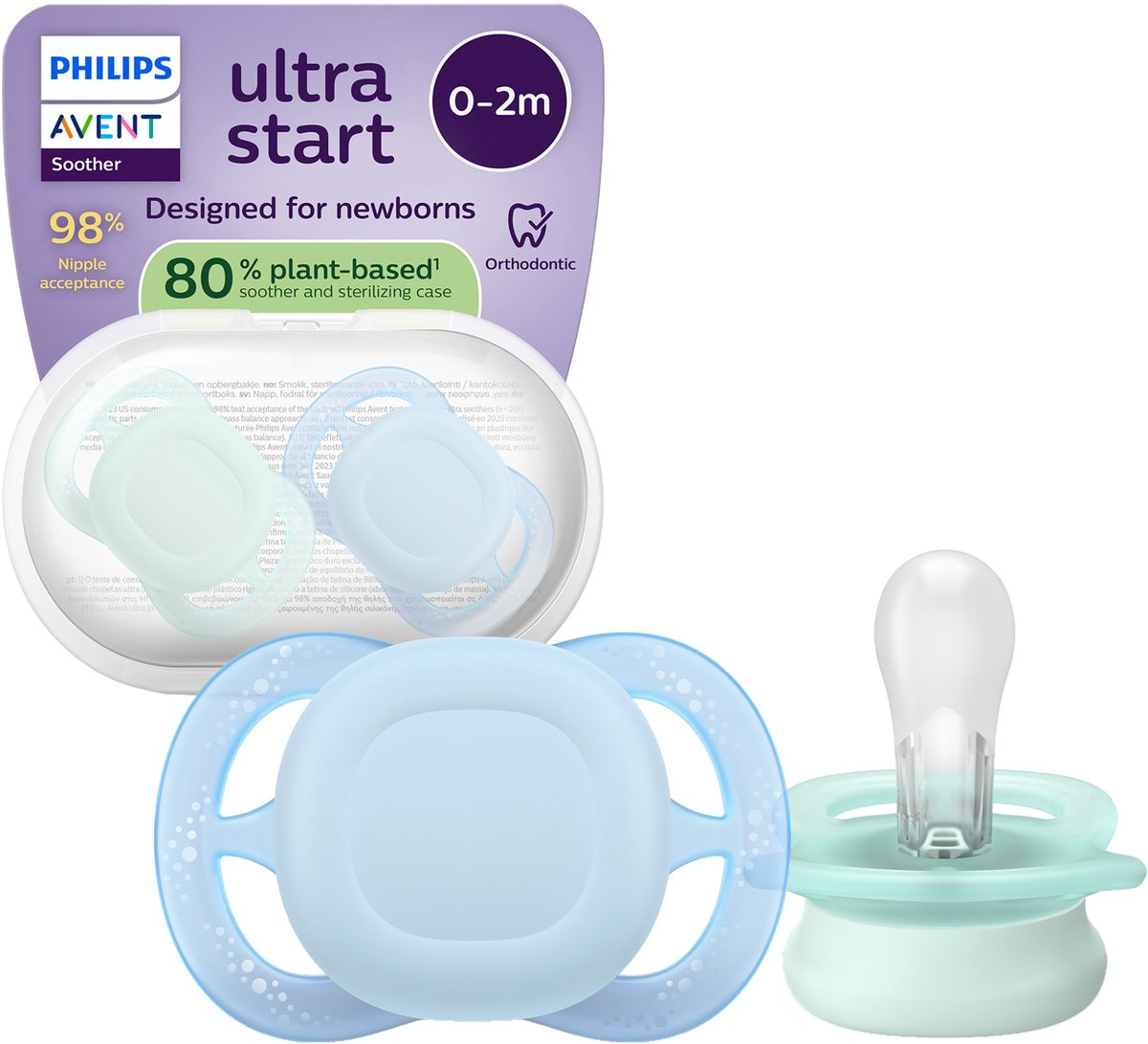 Philips avent ultra start – bpa-vrije siliconen fopspeen (0-6 mnd) – symmetrisch ontwerp – 2 stuks - scf075 12