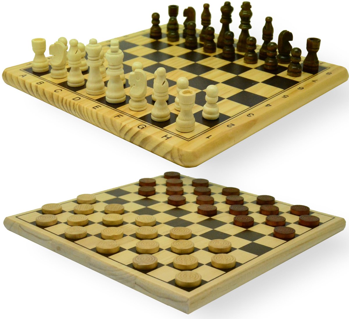 Hot games schaak-dam-set hout bedrukt 29x29 cm.