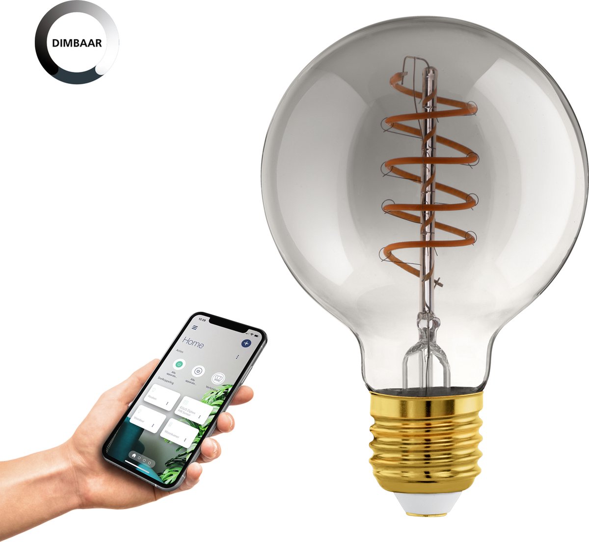 Eglo connect.z smarte LED-Lampe -E27 - ø 8 cm - Rauch - Rauchglas - 2000k - dimmbar - Zigbee