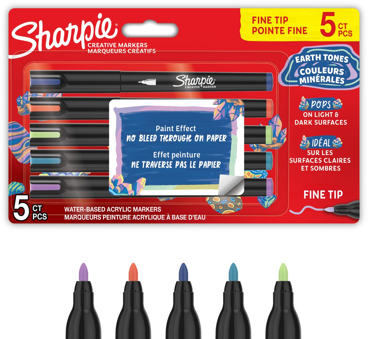 Sharpie kreative Marker-Acryl-Farbstifte | Erdtöne | wasserbasierte Farbmarker | feiner Punkt | Bastel- und Künstlerbedarf | verschiedene Farben | 5 Stück