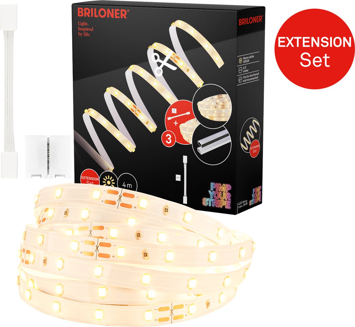 Briloner Pimp Your Stripe Verlängerungsset LED-Streifen 4m, warmweiß, kürzbar, an/aus