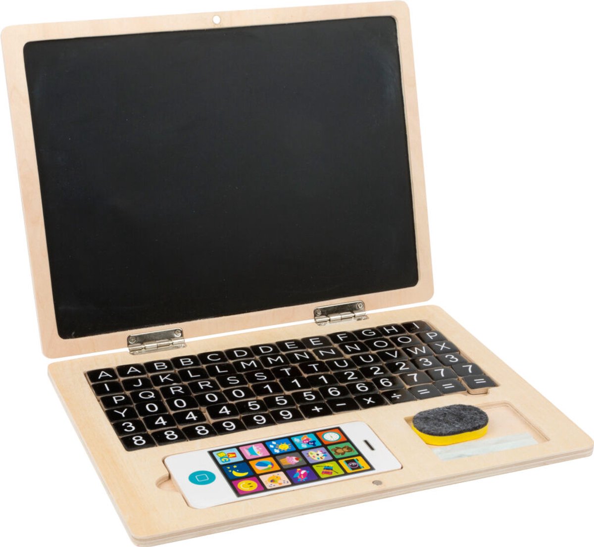 Kleiner Fuß - Laptop aus Holz mit Magnettafel