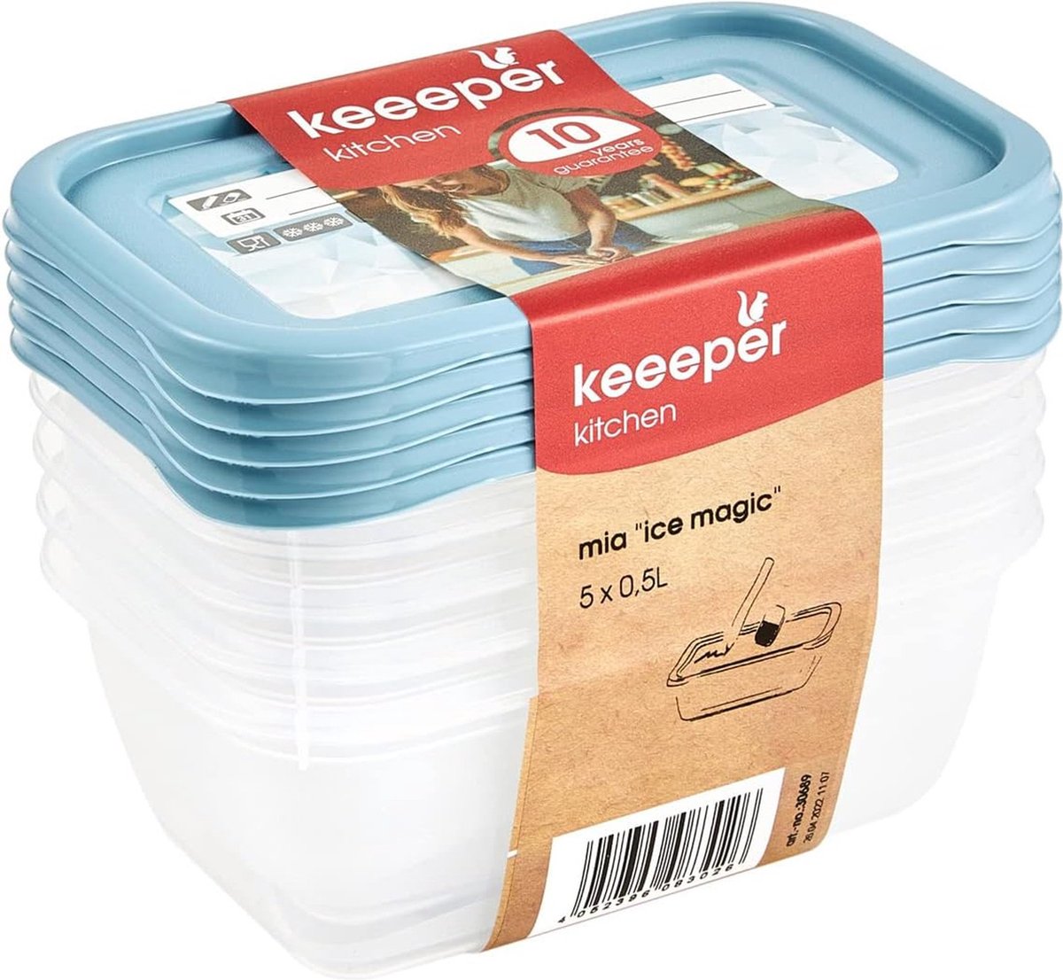 Keeeper - vershoudbakjes set van 5 stuks - 500 ml - mia magic ice - blauw transparant