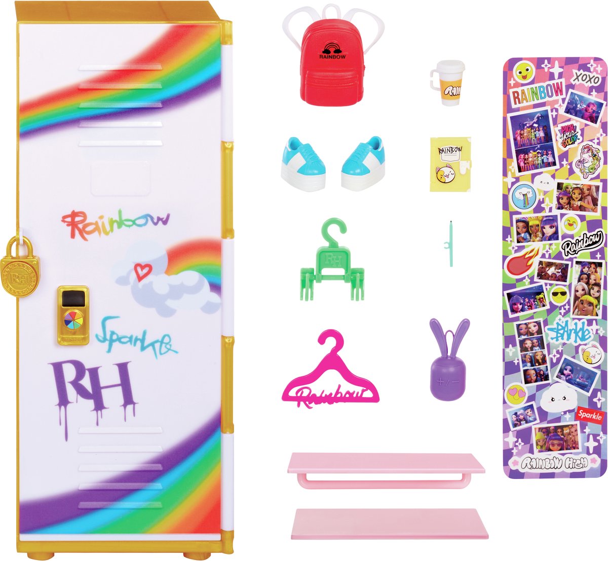 Rainbow High Design-Stil – Spind-Spielset mit Regalen, Kleiderbügeln, Zubehör und Aufklebern