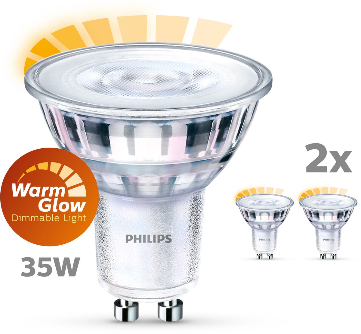 Philips led energiezuinige spot - 35 w - gu10 - dimbaar warmwit licht - 2 stuks - bespaar op energiekosten