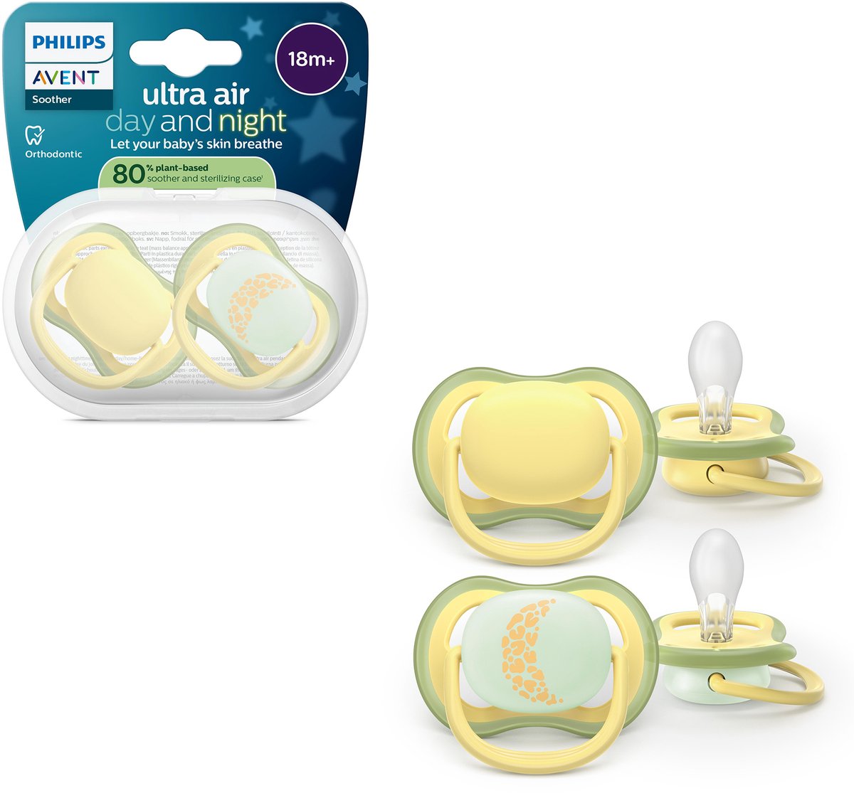 Philips avent ultra air day night – ademend en lichtgewicht fopspeen (18mnd+) – 2 stuks - scf349 53