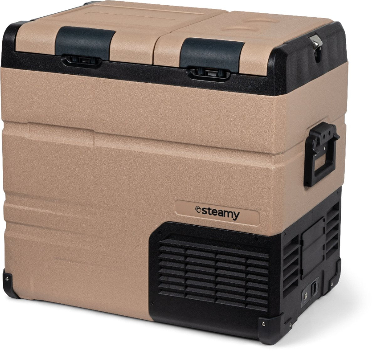 Steamy -e dual zone elektrische compressor koelbox - dual zone - 54 liter - 12v en 230v - voor auto en camping - sandstone