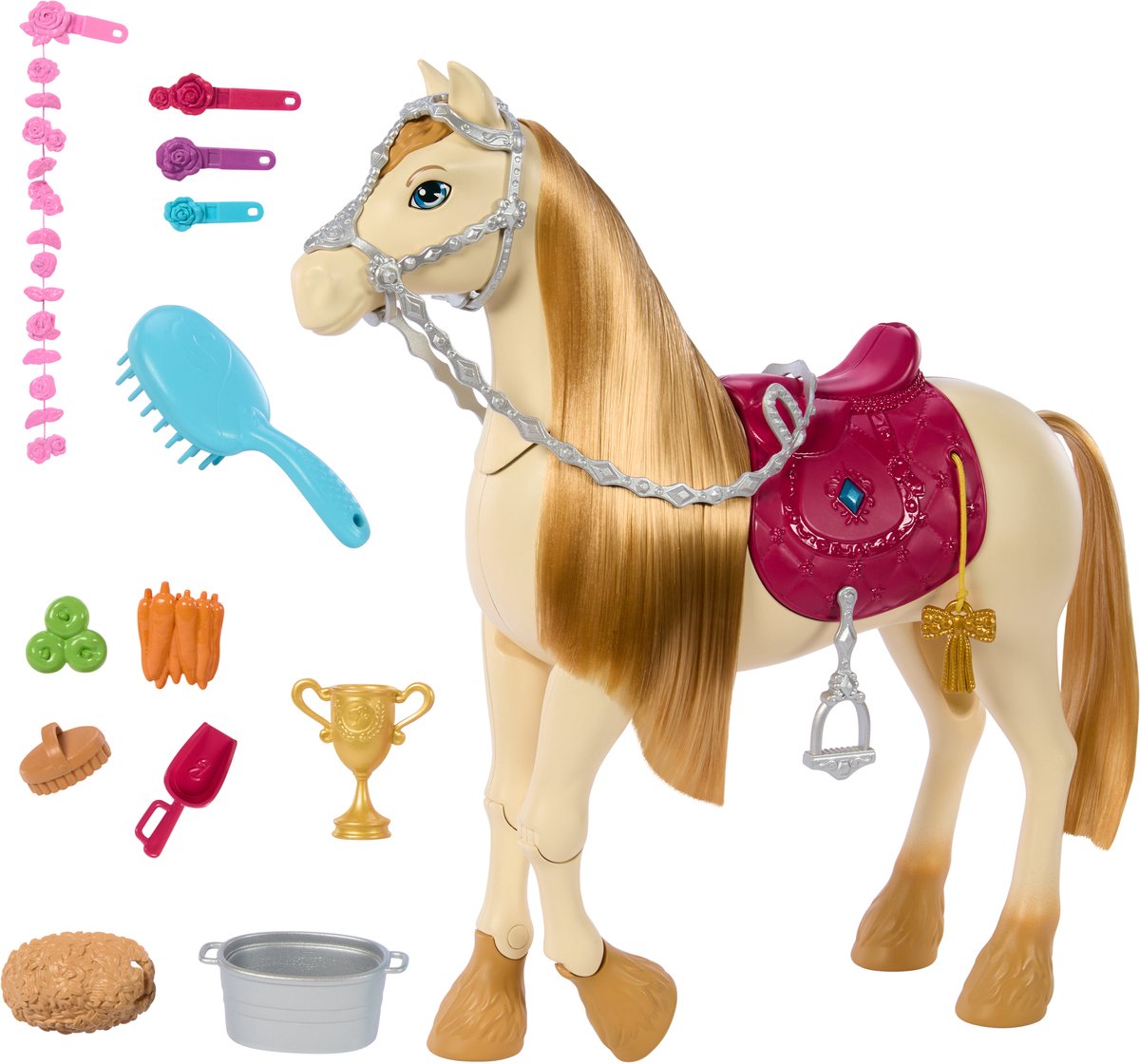 Barbie rätselhaft, das große Pferd, das ein Pferd jagt, ein Tanz- und Showpferd jagt