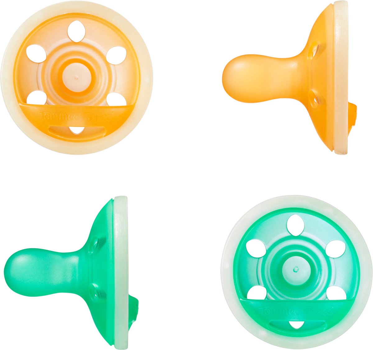 Tommee Tippee Nacht Borstachtige Fopspeen – 4 Stück – 0–6 Monate – Auf einer hellen Textur – BPA-frei