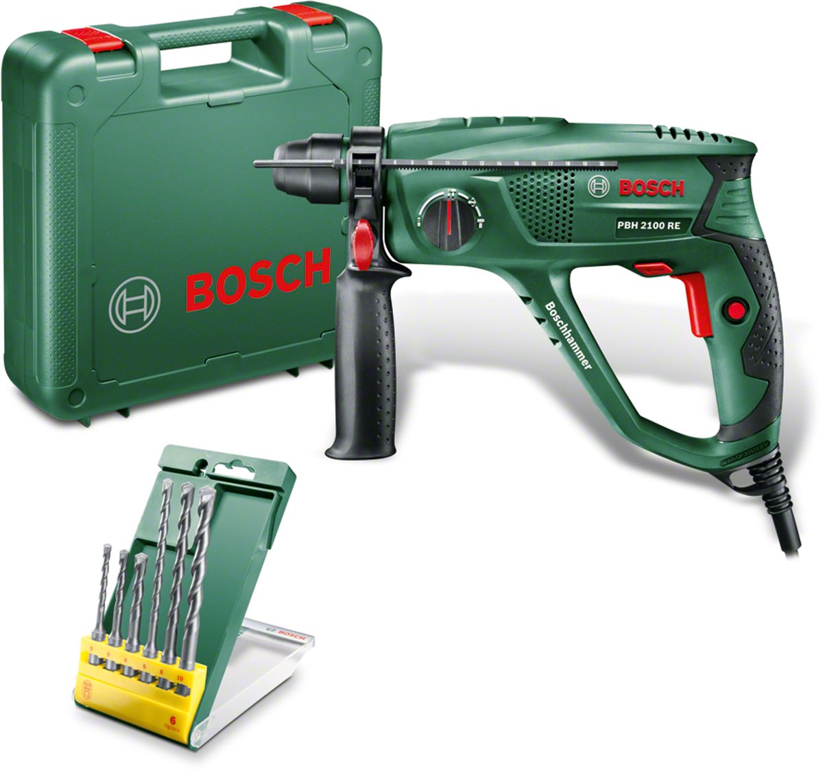 Bosch Green PBH 2100 RE Schlagbohrmaschine | + Promoline 6-teiliges SDS Plus S2-Set – 06033a9303