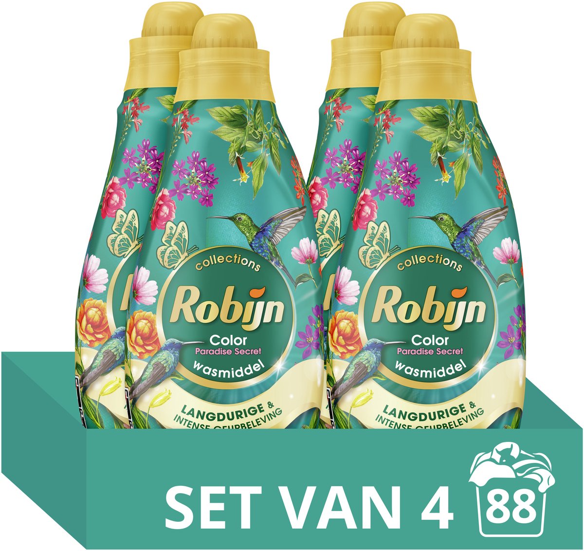 Robijn Small Leistungsstarke Collections Flüssigwaschmittel – Colour Paradise Secret – 4 x 22 Wäschen – Vorteilspack