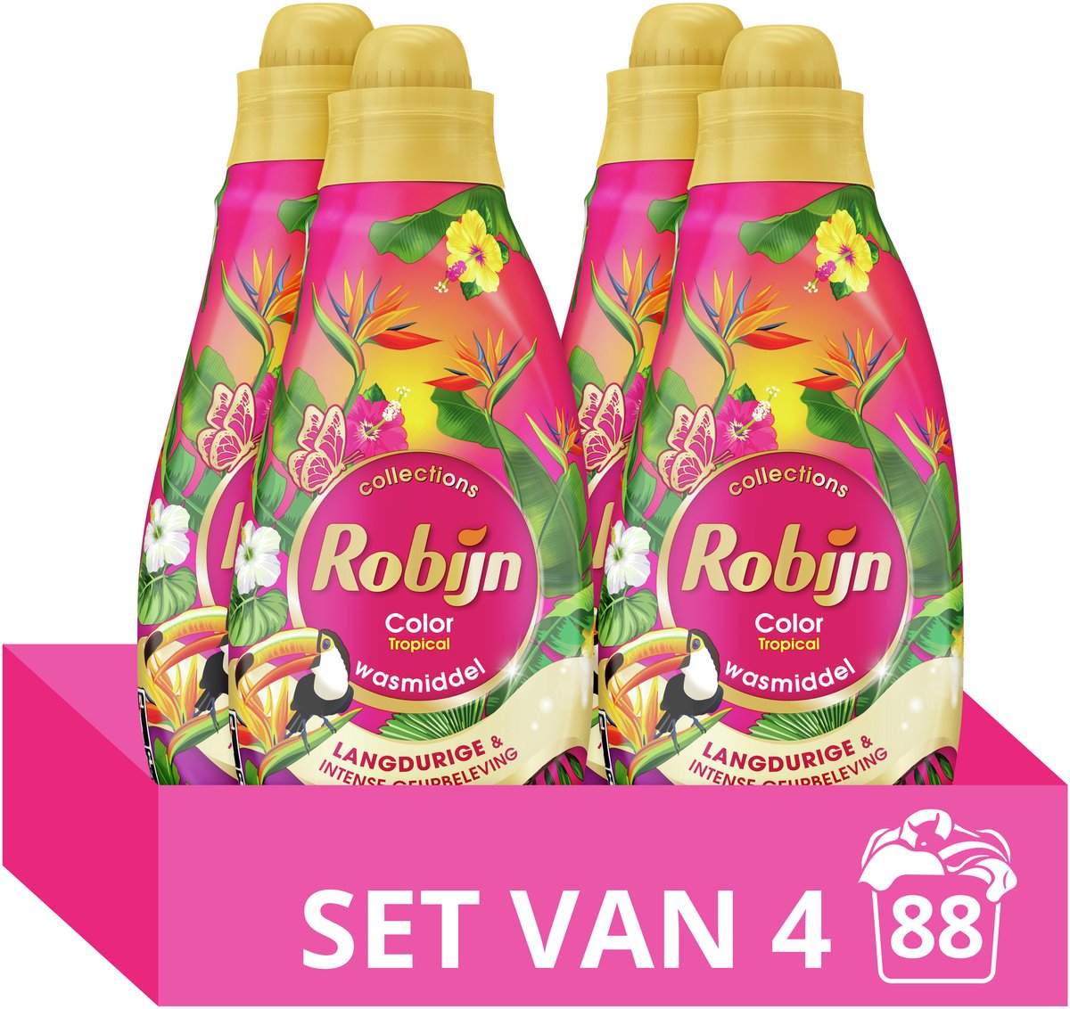 Robijn kleine leistungsstarke Kollektionen Flüssigwaschmittel – tropisch – 4 x 22 Wäschen
