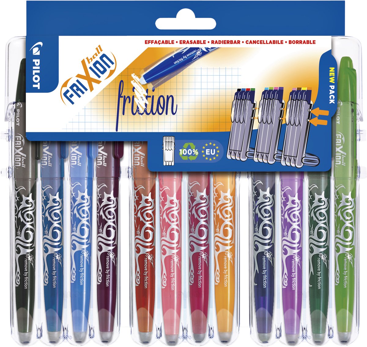 Pilot Frixion Tintenroller-Set – radierbar – 12 Farben – im Luxus-Blister
