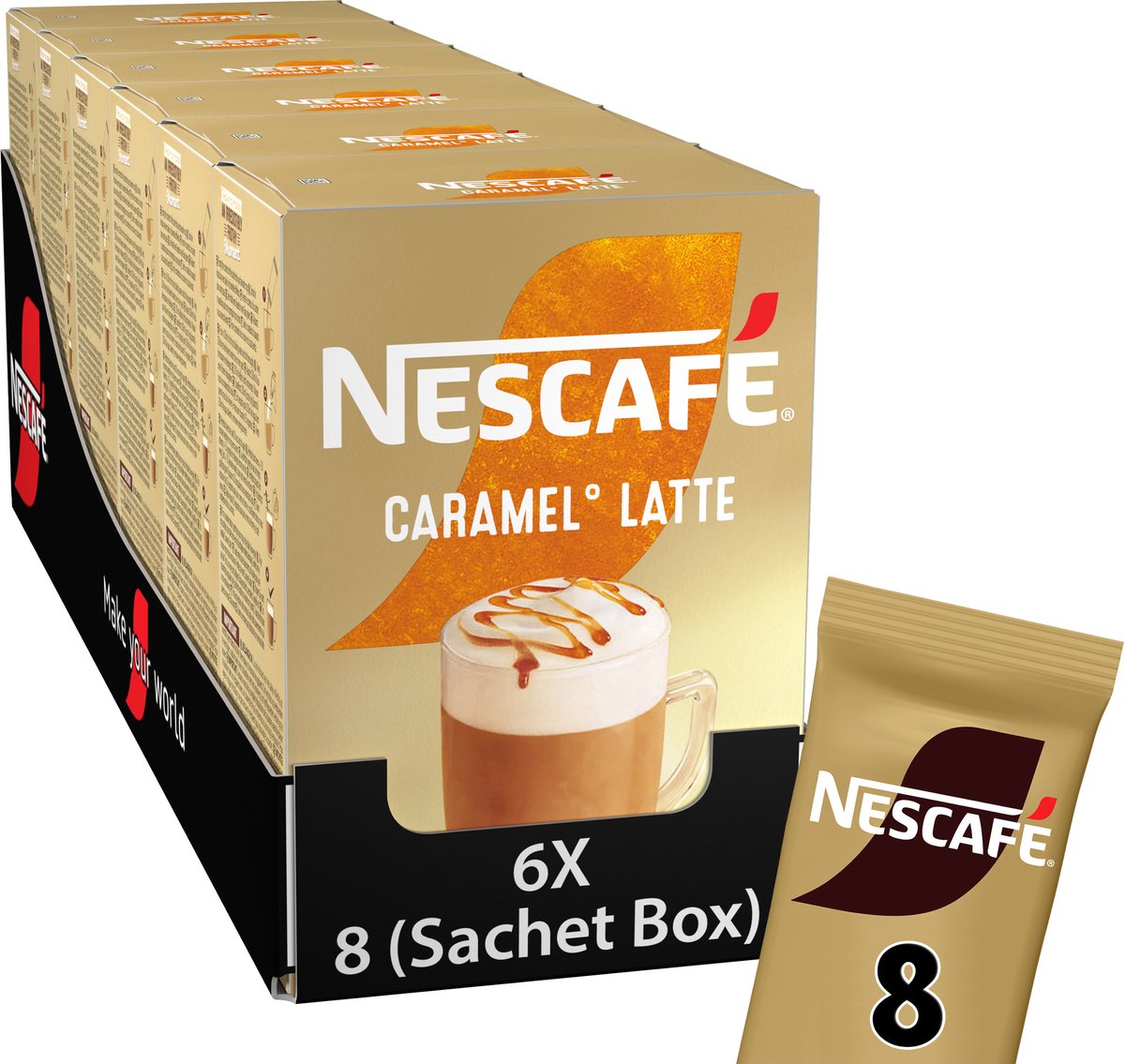Nescafé Caramel Latte Instantkaffee – 6 Kartons x 8 Beutel