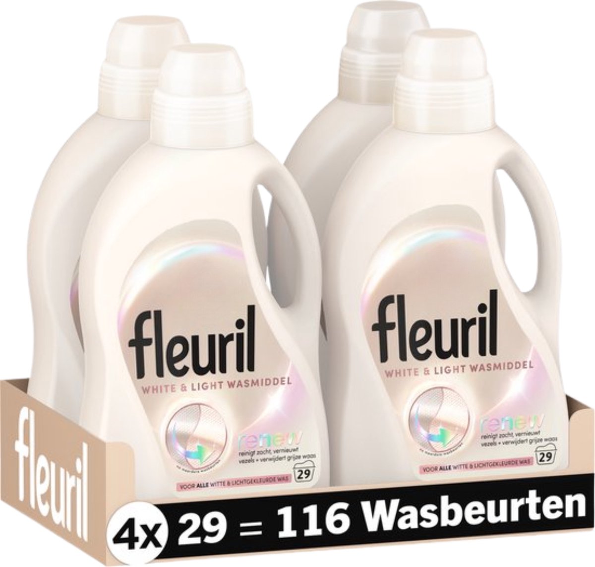 Fleuril White Light – Flüssigwaschmittel – Wäsche in Weiß- und Pastellfarben – 4 x 29 Wäschen – Vorteilspack